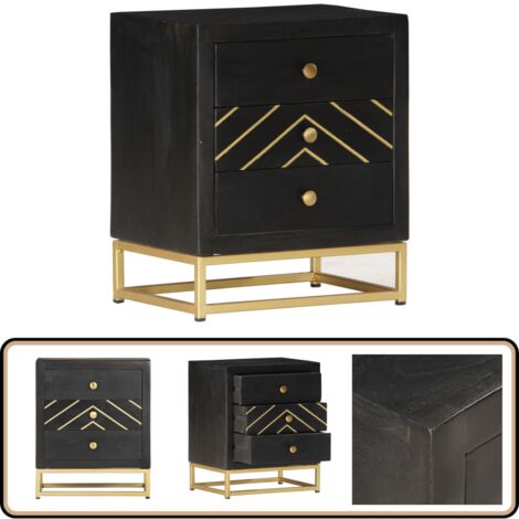 Table de chevet Noir et doré 40x30x50cm Bois de manguier massif - Table De Chevet - Table Nuit - Mobilier Chambre - Bois De Manguier - Design Retro