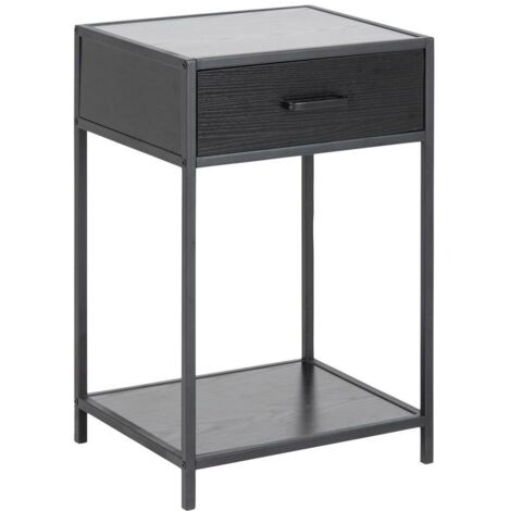 Table de chevet noire Seaford avec tiroir, moderne en MDF et métal