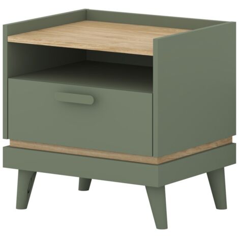 Table de chevet NOKI – Vert et bois – 1 tiroir style scandinave
