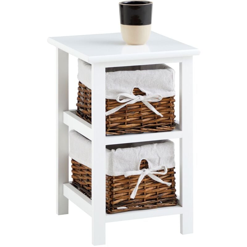 Idimex - Table de chevet nokomis avec 2 paniers en bois lasuré blanc