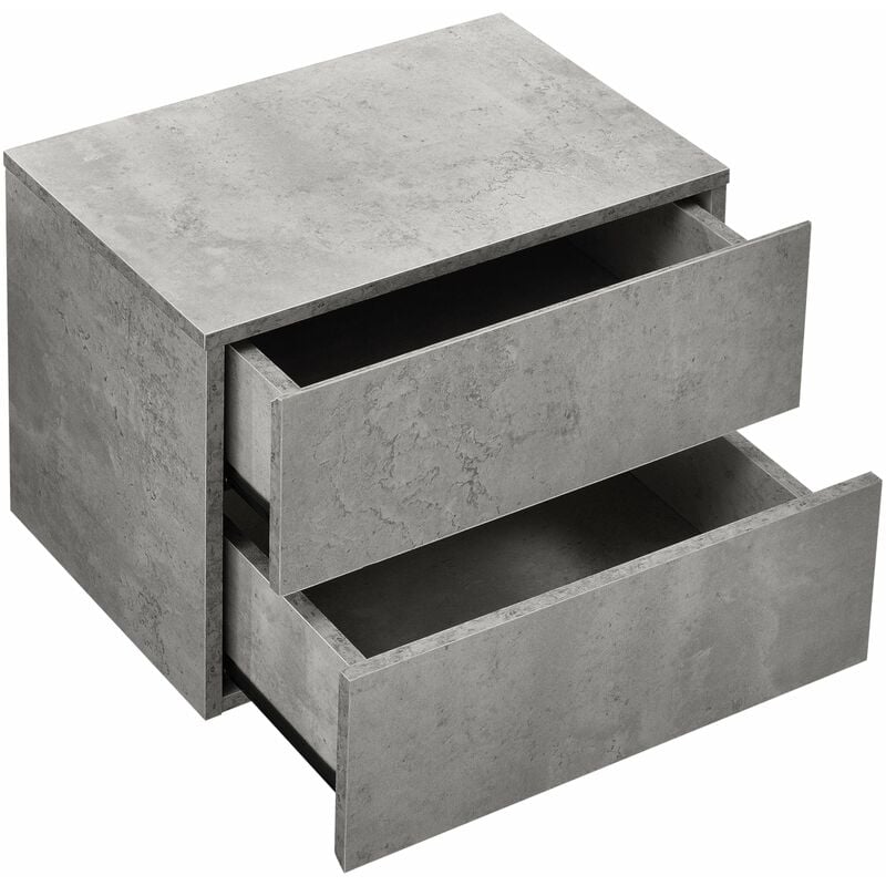 Table de chevet nuit armoire murale avec 2 tiroirs effet béton gris