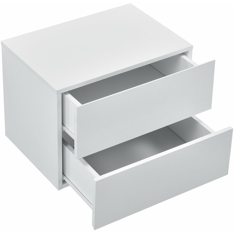 Helloshop26 - Table de chevet suspendue armoire murale avec 2 tiroirs blanc