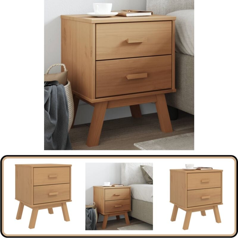 Table de chevet olden marron bois de pin solide - Table De Chevet - Meuble De Chambre - Table Nuit - Commode - Design Scandinave