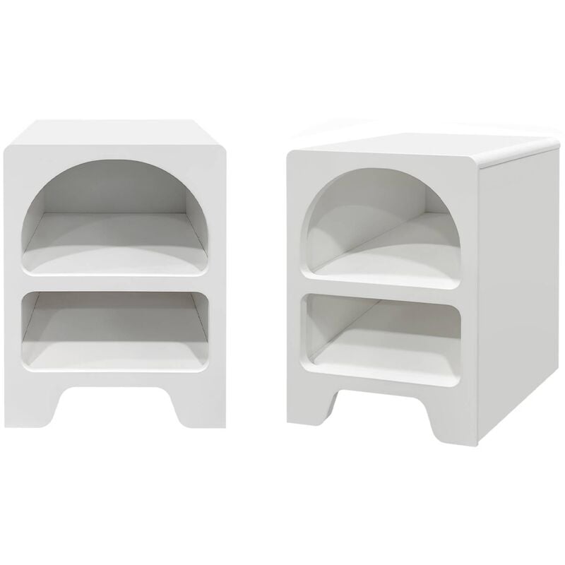 Table de chevet organique effet bois blanc. 2 niches de rangement (lot de 2)