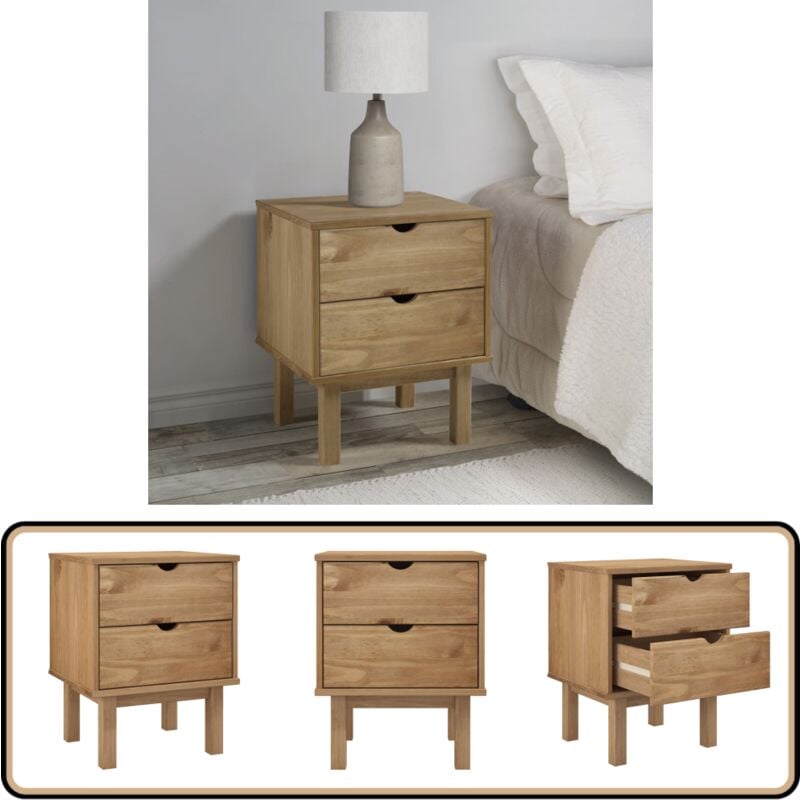 Table de chevet otta 45x39x57 cm bois de pin massif - Table De Chevet - Meuble De Chambre - Table Nuit - Design Scandinave - Bois Massif