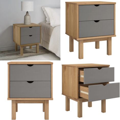 Table de chevet OTTA marron et gris 45x39x57 cm bois pin massif - Table De Chevet - Meuble De Chambre - Table Nuit - Design Scandinave - Bois Massif - Home & Living