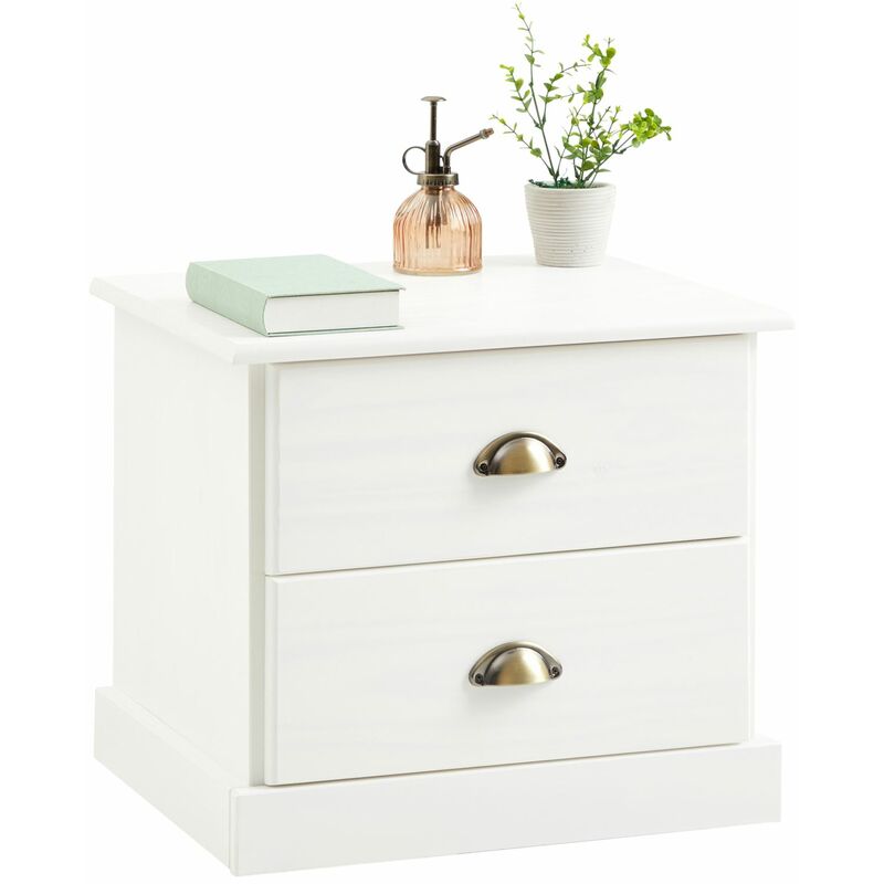 Idimex - Table de chevet paris en pin massif, 2 tiroirs, lasuré blanc