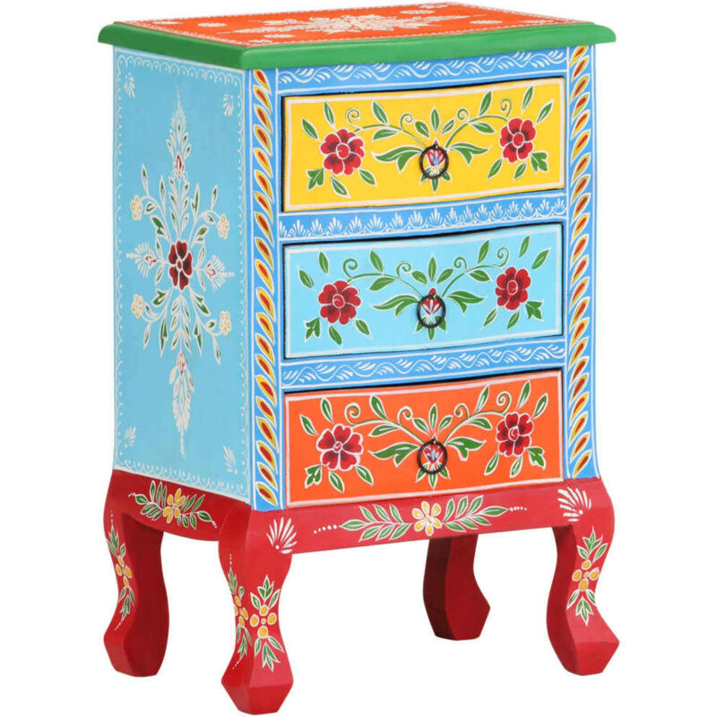 Table de chevet peinte à la main 40x30x60 cm Bois de manguier Vidaxl