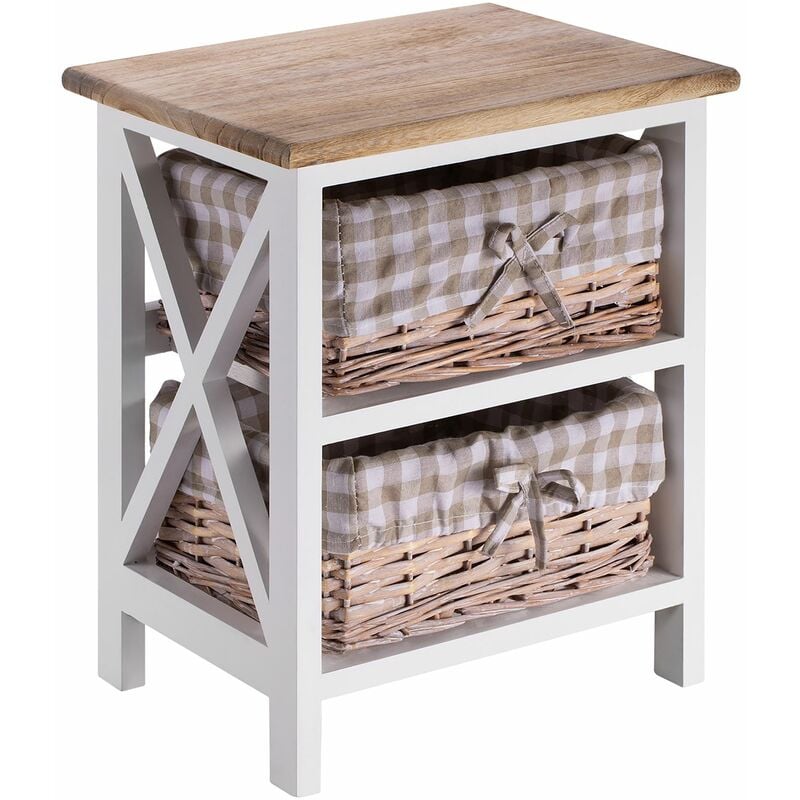 Idimex - Table de chevet perugia avec 2 paniers, en bois blanc et brun