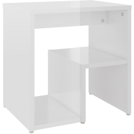 Table de chevet petit meuble d'appoint 40 x 30 x 40 cm bois d'ingénierie blanc brilliant DEC033448