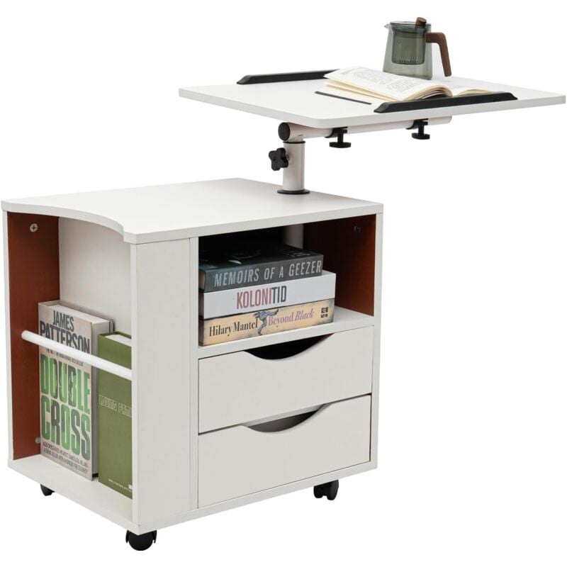 Senderpick - Table de chevet pivotante fonctionnelle, table de nuit haut de gamme avec tiroirs et roulettes, étagère de lecture multifonctionnelle