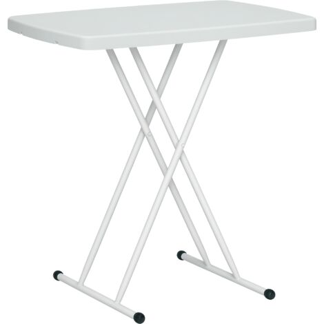Table de chevet pliante de jardin à réglage en hauteur, métal et HDPE, blanc