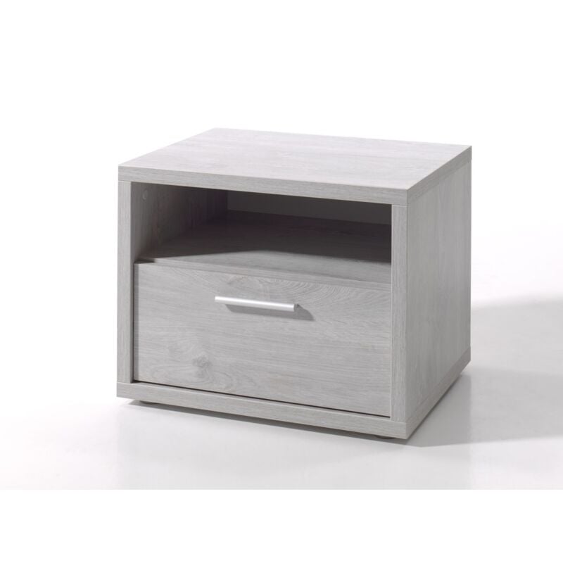 Table de chevet pour chambre bébé et enfant avec tiroir et niche, collection matheo Coloris gris effet bois
