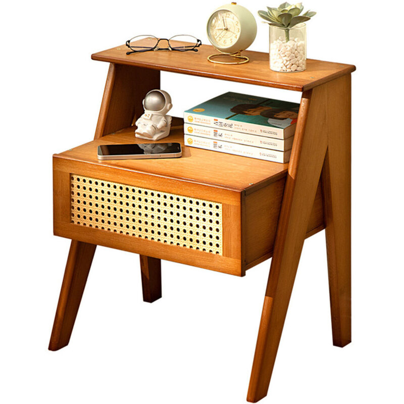 Sinbinta - Table de Chevet, Table de Nuit avec tiroirs, décorés à la main en rotin Table d'Appoint, Meuble de Rangement pour Chambre, Facile à Monter