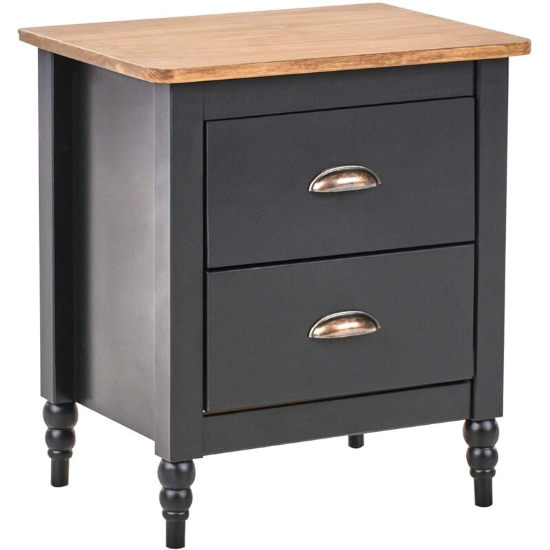 Table de Chevet Retro Moderne à 2 Tiroirs Meuble de Rangement de Nuit Noir et Bois Clair Shillington