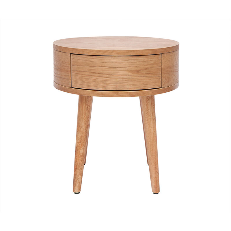Table de chevet ronde en bois clair avec tiroir JUDITH