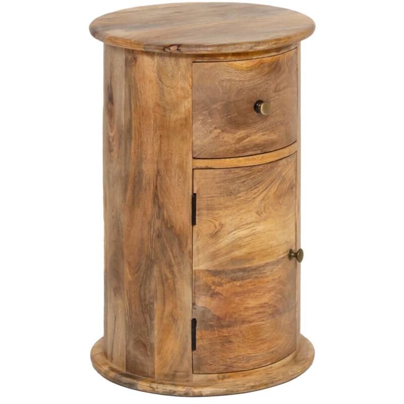Table de chevet ronde en bois de manguier avec porte Maëva
