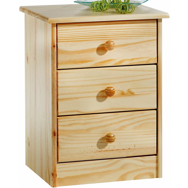 Table de chevet rondo, en pin massif vernis naturel