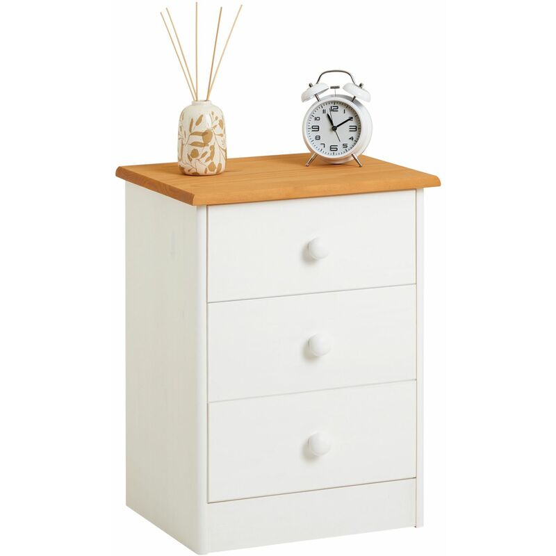 Idimex - Table de chevet rondo en pin massif lasuré blanc/brun