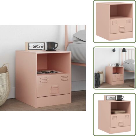 Table de chevet rose 34,5x39x44 cm acier - Table De Chevet - Meuble De Chambre - Table Nuit - Commode - Rangement