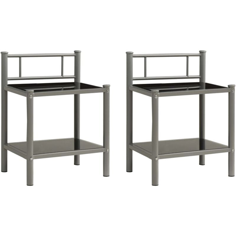 Vidaxl - Tables de chevet 2 pcs Gris et noir Métal et verre
