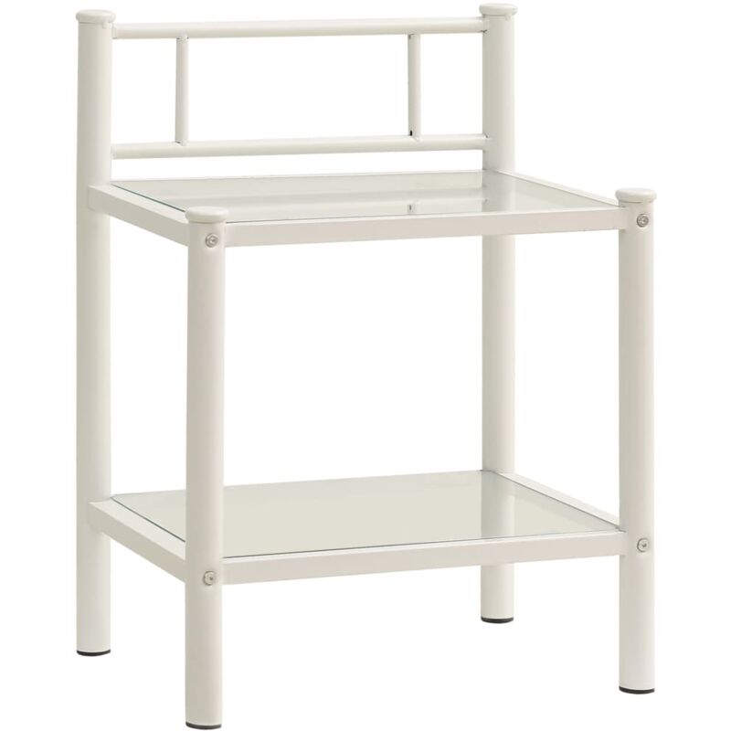 Table de chevet Blanc/transparent 45x34,5x60,5cm Métal et verre