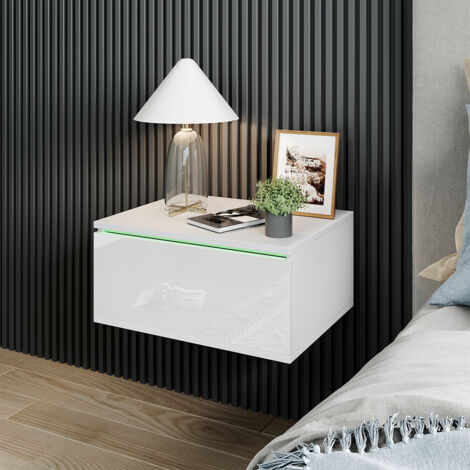 Table de chevet Samira, Blanc, 49 x 23 cm Avec éclairage LED, Vicco