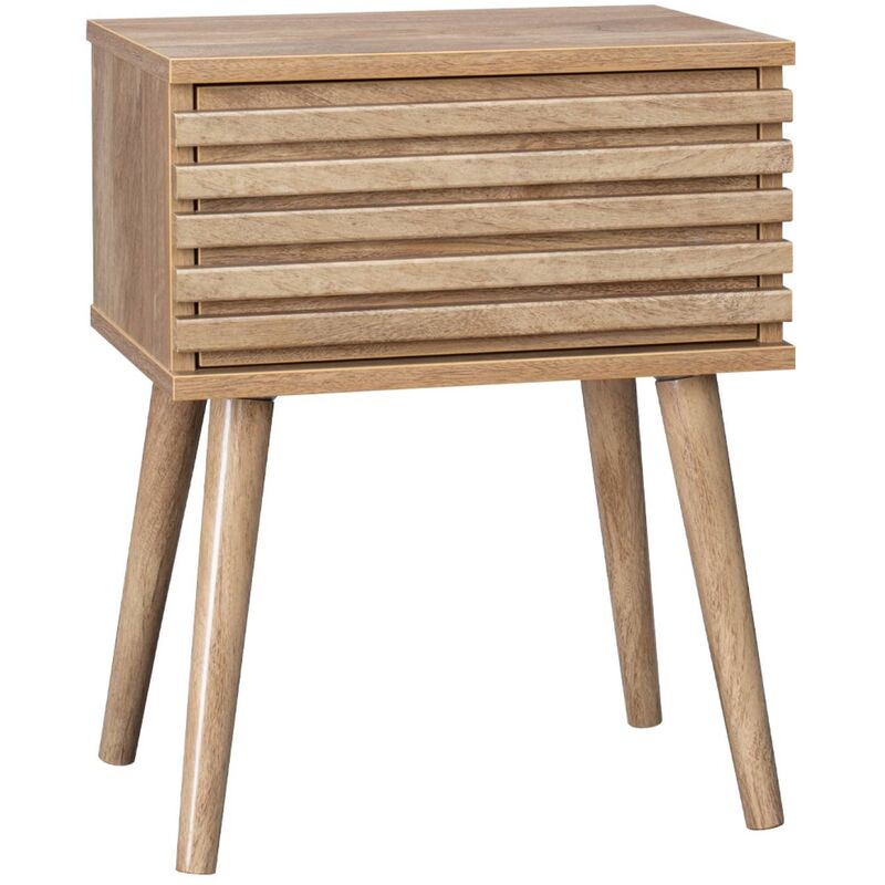 Sweeek - Table de chevet style scandinave décor bois avec tiroir rainuré et pieds compas