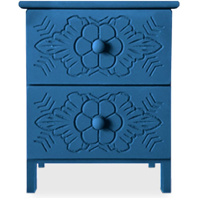 Table de chevet sculptée style marocain Chevignon L36cm Bois Bleu - Bleu