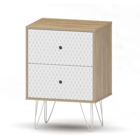 Table de chevet SIGRID 2 tiroirs scandinaves bois et blanc
