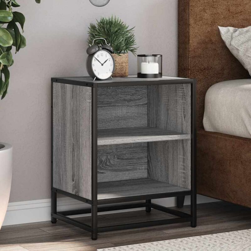 Torana - Table de chevet gris 40x31x50 cm bois d'ingénierie métal
