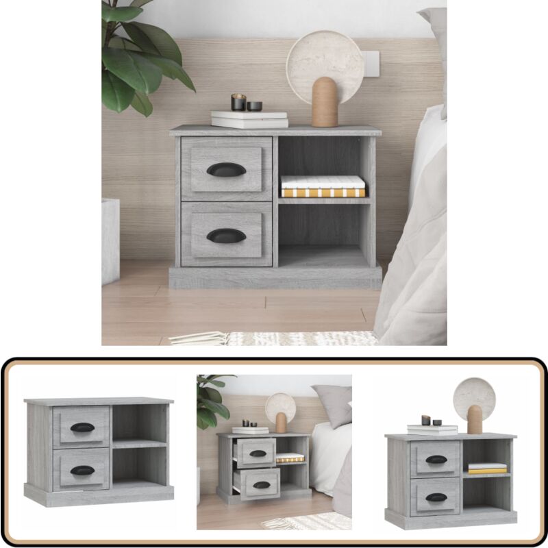 Table de chevet sonoma gris 60x35,5x45 cm - Table De Chevet - Meuble Chambre - Commode - Armoire D'appoint - Rangement Tiroir