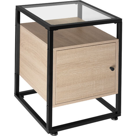Tectake – Table de chevet angulaire 40 x 43 x 60,5 cm – Bois, acier et verre – Design industriel élégant – Espace de rangement pratique