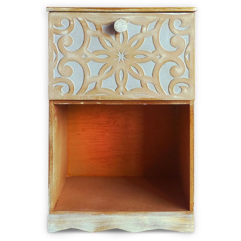 Table de chevet style oriental bois sculpté 1 porte Monbolyto Bois Gris