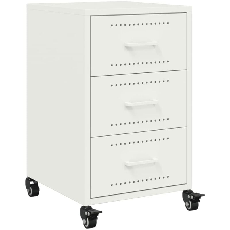 Table de chevet sur roulettes avec 3 tiroirs 36 x 39 x 59 cm acier blanc DEC033310
