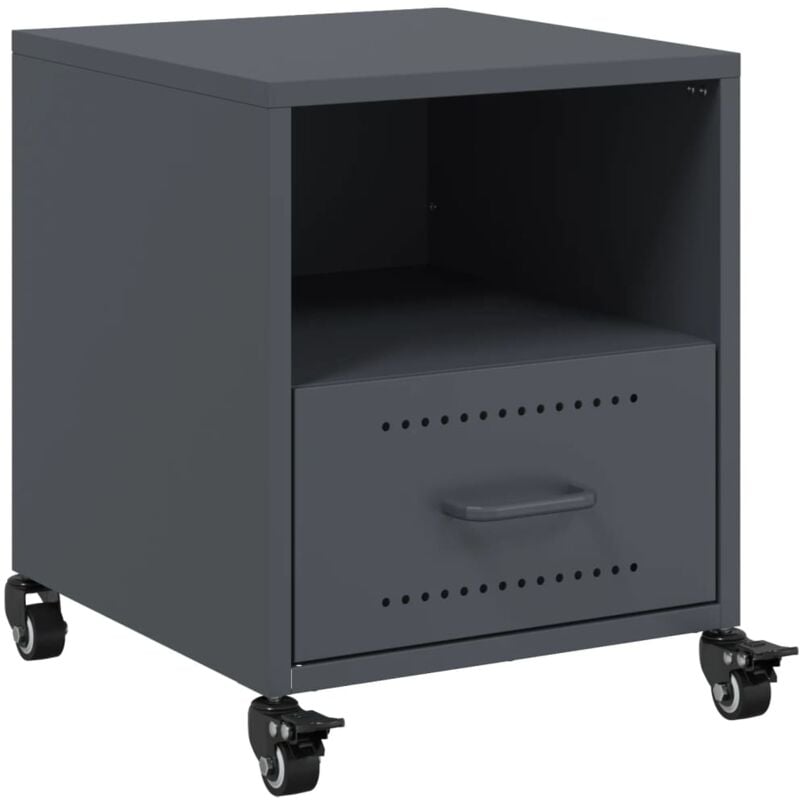 Table de chevet sur roulettes avec tiroir et compartiment ouvert 36 x 39 x 43,5 cm acier anthracite DEC033093