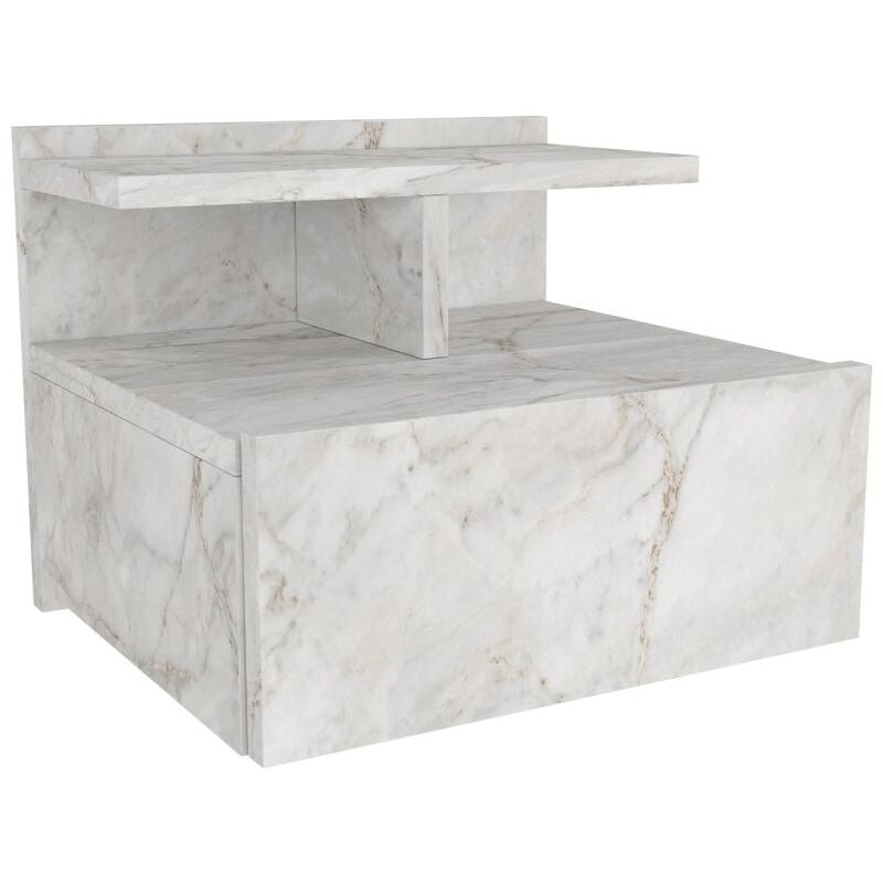 Vente-unique - Table de chevet suspendue - 1 tiroir - Effet marbre blanc - azelno
