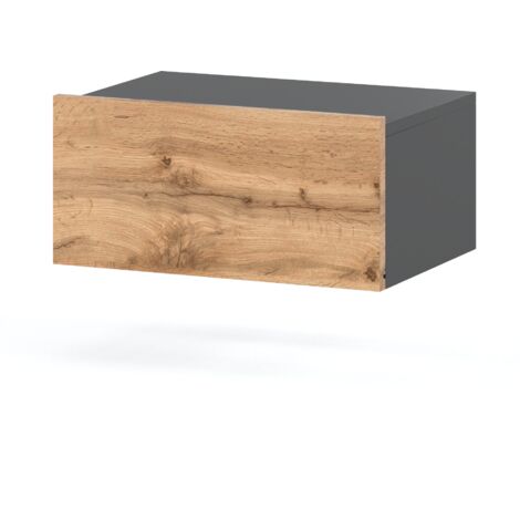 Table de chevet suspendue chêne gris mat – 1 tiroir – Dimensions 45x32x19 cm – Design flottant moderne pour chambre minimaliste