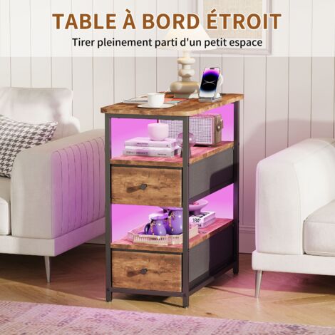 Table de Chevet, Table d’Appoint avec Compartiment Ouvert, Commode avec 2 Tiroirs en Tissu, Moderne, 28x58x60,5 cm, Marron Noir
