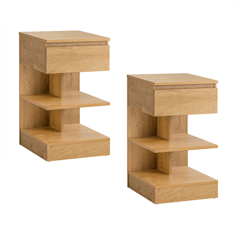 Meuble Chambre SoBuy Lot de 2 Tables de Chevet avec 1 Tiroir 2 Étagères Rangement Polyvalent Table d’Appoint Bois Clair Moderne 39x39x65 cm,