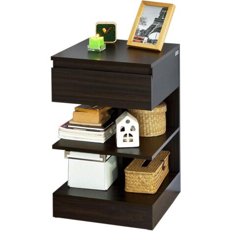 Bout de Canapé Table d'appoint Table de chevet avec 1 tiroir et 2 étagères de rangement FBT49-W SoBuy®