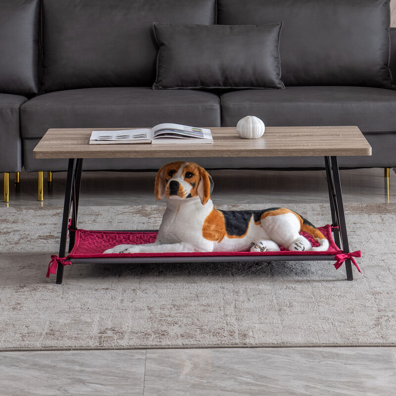 Table de chevet Table d'Appoint de Style Industriel lit pour animaux domestiques cadre en métal noir avec plateau en bois 116 x 60 x 46.5cm - Marron