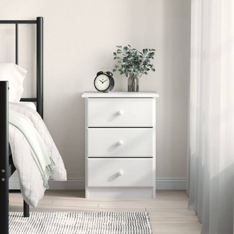 Table de chevet, Table d'appoint, Table de nuit alta blanc 41x35x55,5 cm bois de pin massif design in