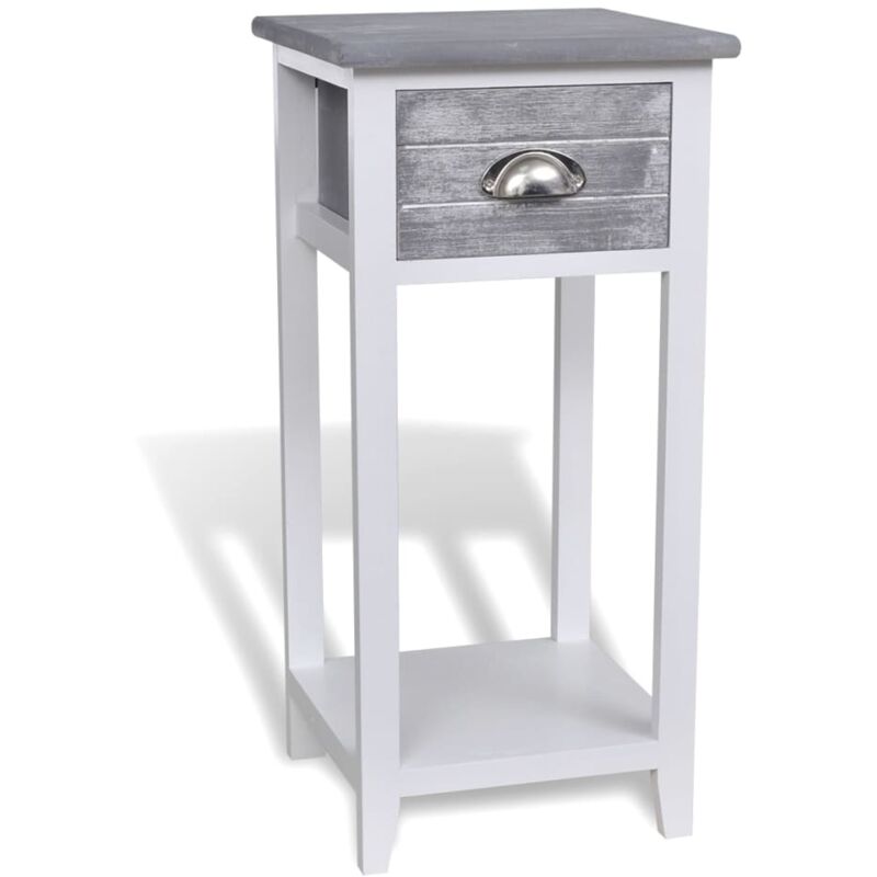 Table de chevet Table d'appoint Table de nuit avec 1 tiroir Gris et blanc 99517