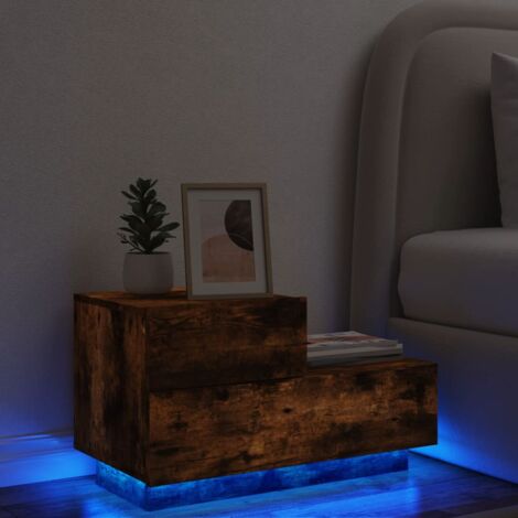 Table de chevet  Table d'appoint  Table de nuit avec lumières LED chêne fumé 70x36x40,5 cm CVW84210