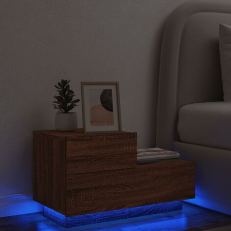 Table de chevet  Table d'appoint  Table de nuit avec lumières LED chêne marron 70x36x40,5 cm CVW75385