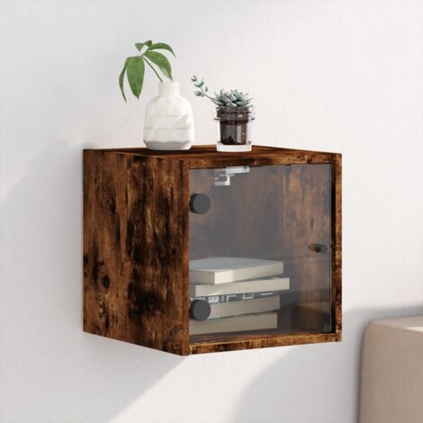 Table de chevet  Table d'appoint  Table de nuit avec porte en verre chêne fumé 35x37x35 cm CVW21358