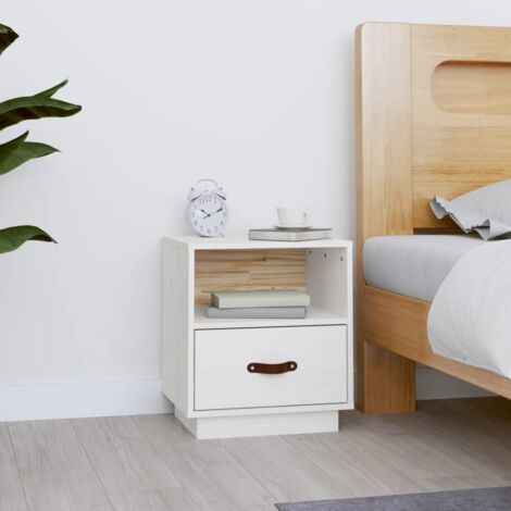 Table de chevet  Table d'appoint  Table de nuit Blanc 40x34x45 cm Bois de pin massif CVW80313