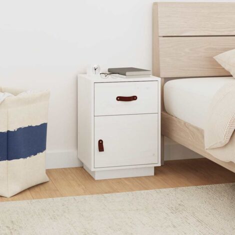 Table de chevet, Table d'appoint, Table de nuit Blanc 40x34x55 cm Bois de pin solide FR814156 DESIGN IN