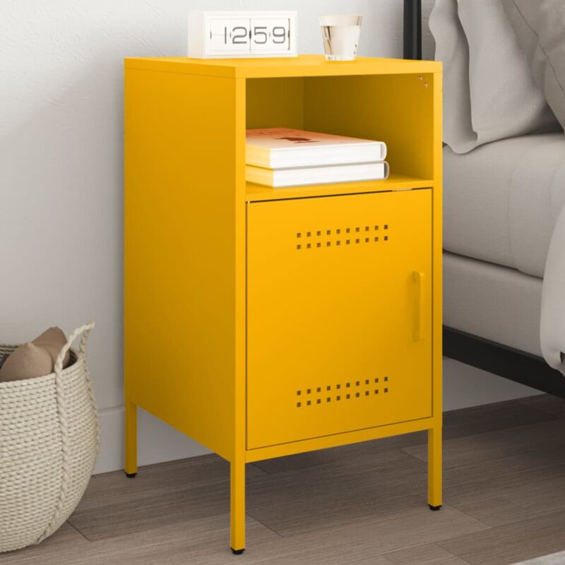 Table de chevet Table d'appoint Table de nuit jaune moutarde 36x39x68 cm acier CFW68655
